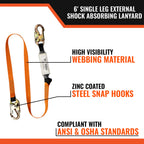 MALTA DYNAMICS - 6’ SINGLE LEG EXTERNAL SHOCK ABSORBING LANYARD W/ 2 STEEL SNAP HOOKS
